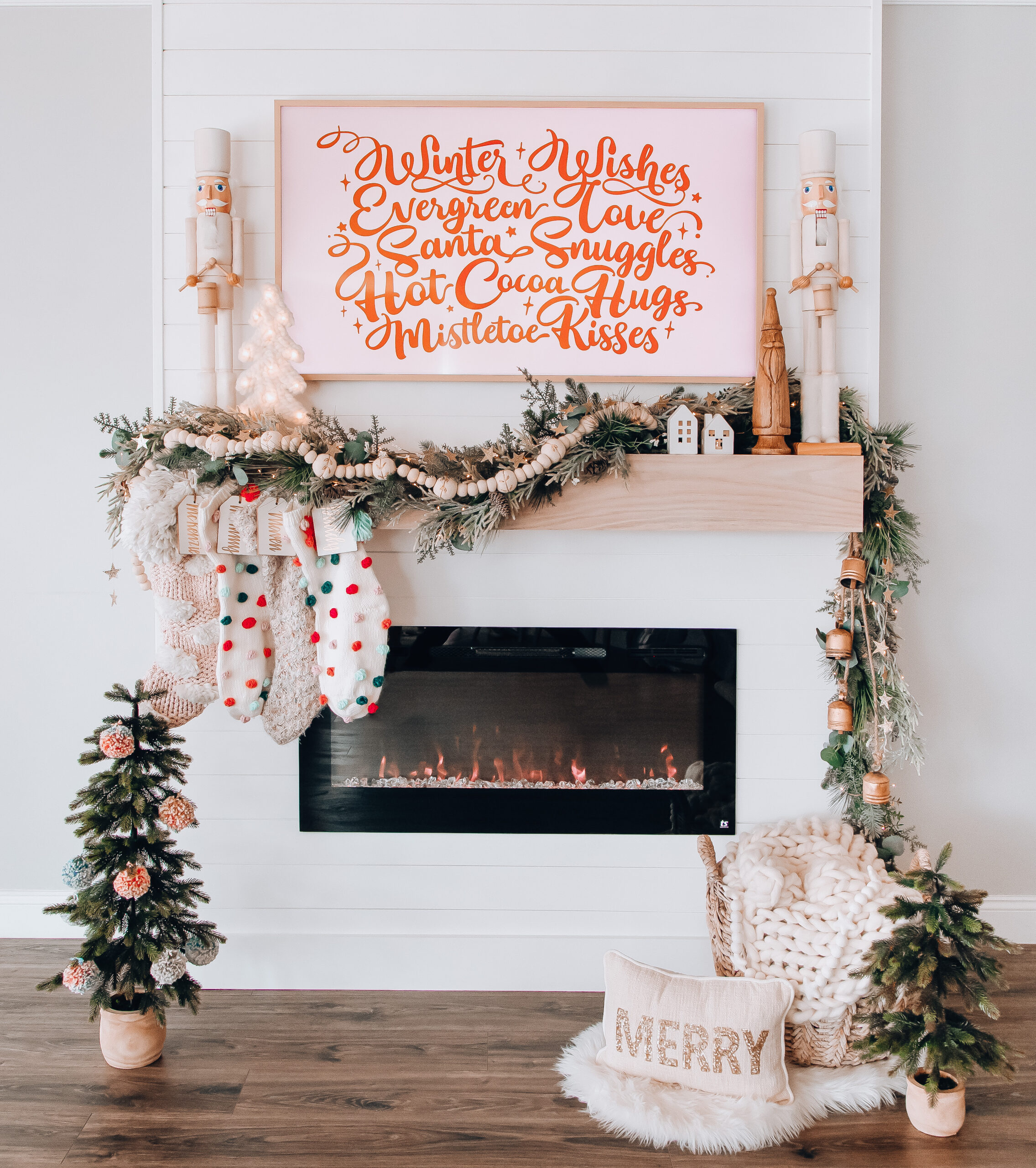 DIY Christmas mantel, boho christmas mantel, neutral mantel decor