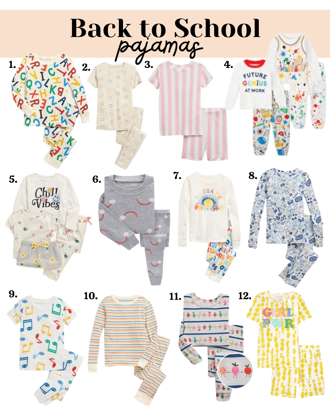 Back To School Pajamas for girls