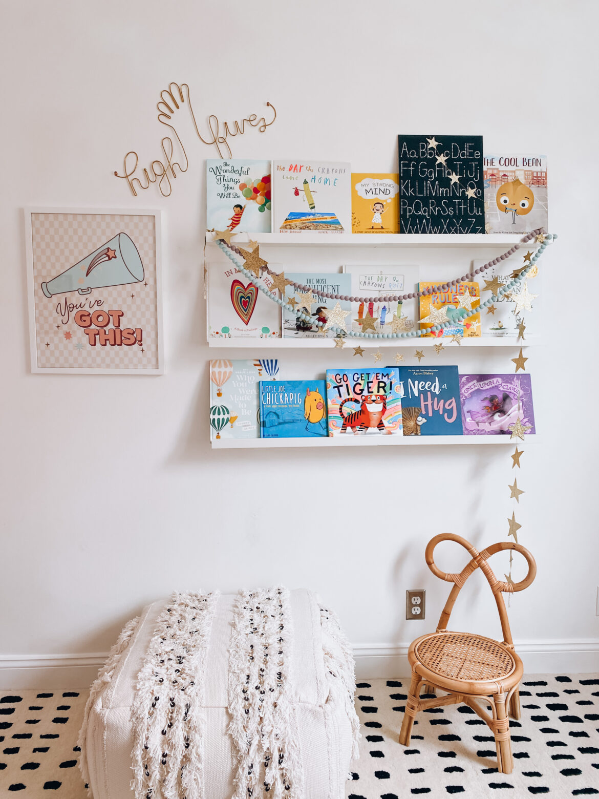 Back to School Bookshelves for Kids displayed on Ikea picture ledges for easy access and fun style